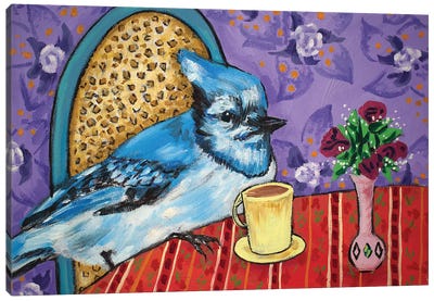 Blue Jay Coffee Canvas Art Print - Jay Schmetz