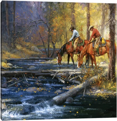 Cold Water & Falling Leaves Canvas Art Print - Horseback Art