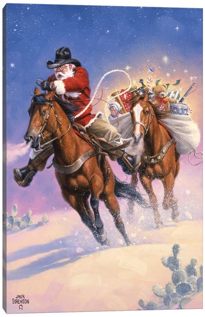 Santa's Big Ride Canvas Art Print - Farm Animal Art