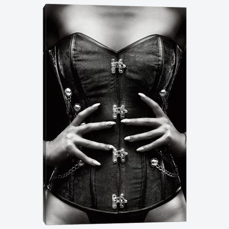 Woman wearing black corset by Johan Swanepoel