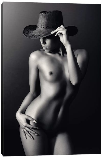 Nude Woman Cowboy Hat Canvas Art Print - Wine Art