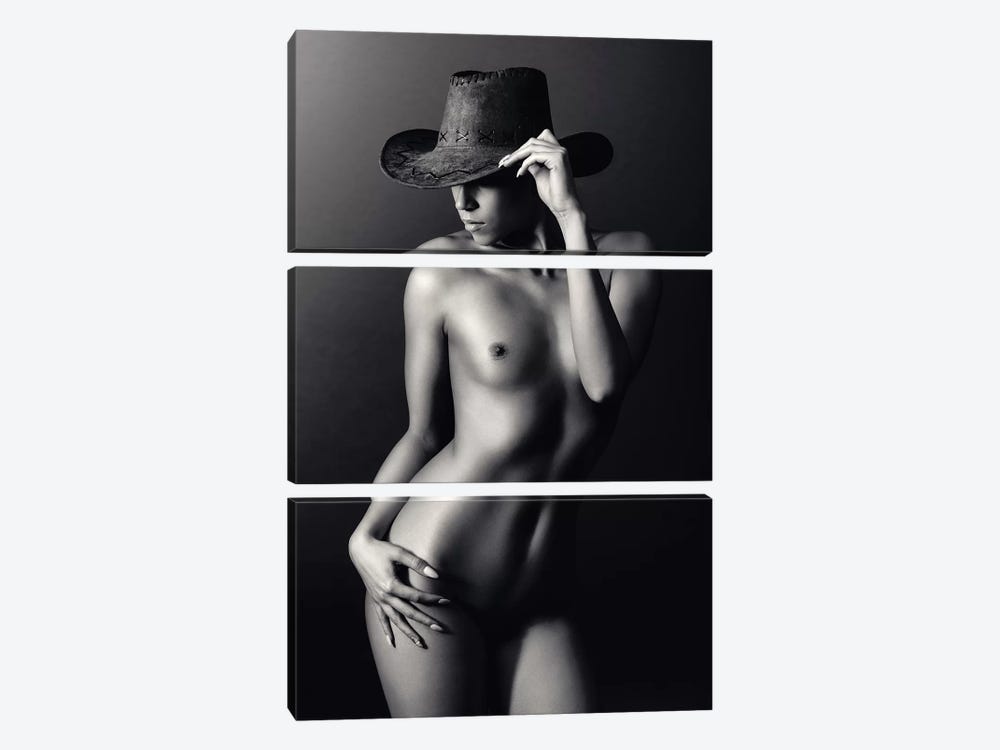 Nude Woman Cowboy Hat by Johan Swanepoel 3-piece Art Print