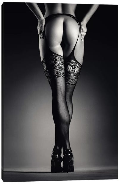 Sensual Legs In Stockings Canvas Art Print - Female Nude Art