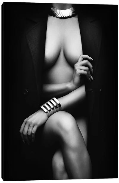 Nude Woman With Jacket 1 Canvas Art Print - Female Nudes