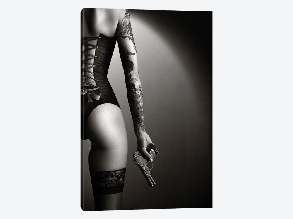 Woman in lingerie with handgun by Johan Swanepoel 1-piece Canvas Art