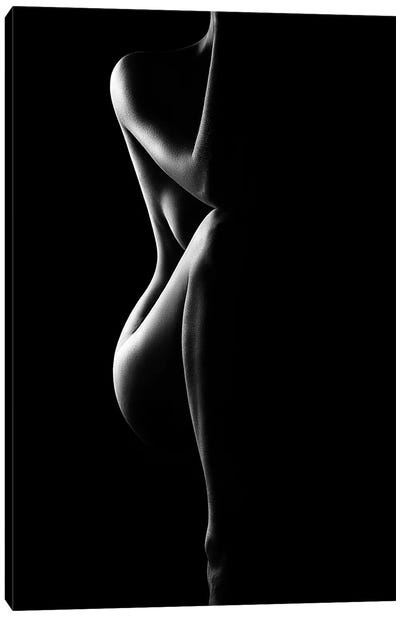 Silhouette Of Nude Woman Canvas Art Print - Black & White Art