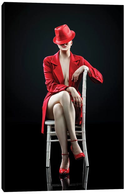 Woman In Red Canvas Art Print - Hat Art