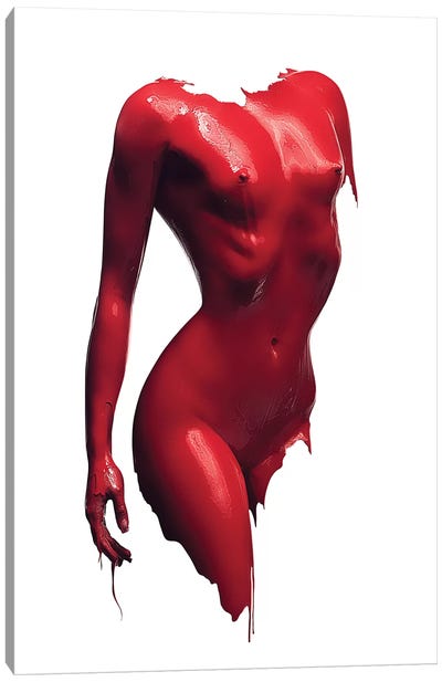 Woman Body Red Paint Canvas Art Print - Nude Art