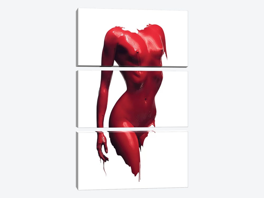 Woman Body Red Paint by Johan Swanepoel 3-piece Art Print
