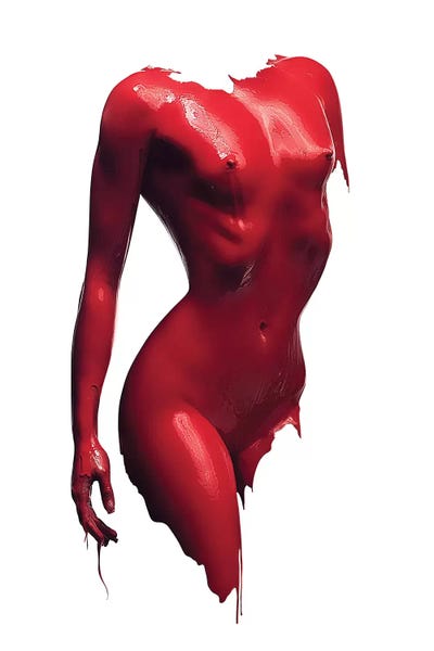 Figurative Photography: Woman Body Red Paint by Johan Swanepoel