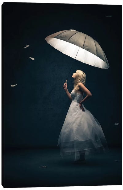 Girl With Umbrella And Feathers Canvas Art Print - Fashion Photography