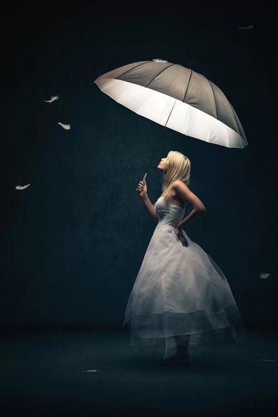 Fashion Photography: Girl With Umbrella And Feathers by Johan Swanepoel