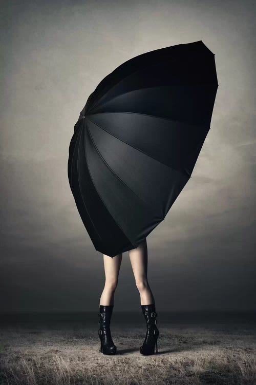 Woman With Huge Umbrella by Johan Swanepoel wall art