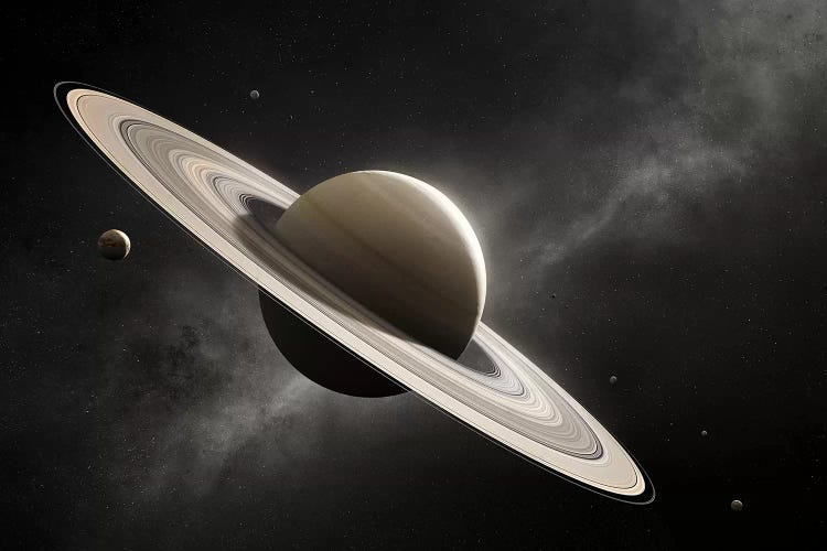 Planet Saturn With Major Moons