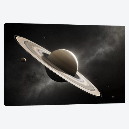 Planet Saturn With Major Moons Canvas Print #JSW97} by Johan Swanepoel Canvas Art