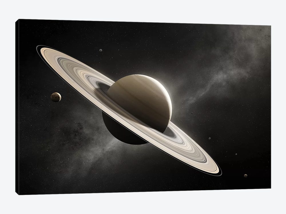 Planet Saturn With Major Moons by Johan Swanepoel 1-piece Canvas Print