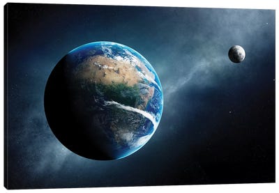 Earth And Moon Space View Canvas Art Print - Johan Swanepoel