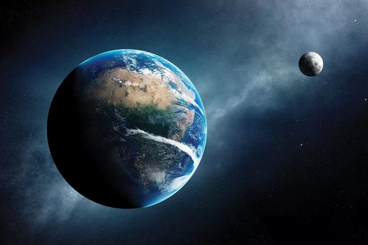 Earth And Moon Space View