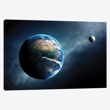 Earth And Moon Space View Canvas Print #JSW98} by Johan Swanepoel Canvas Print