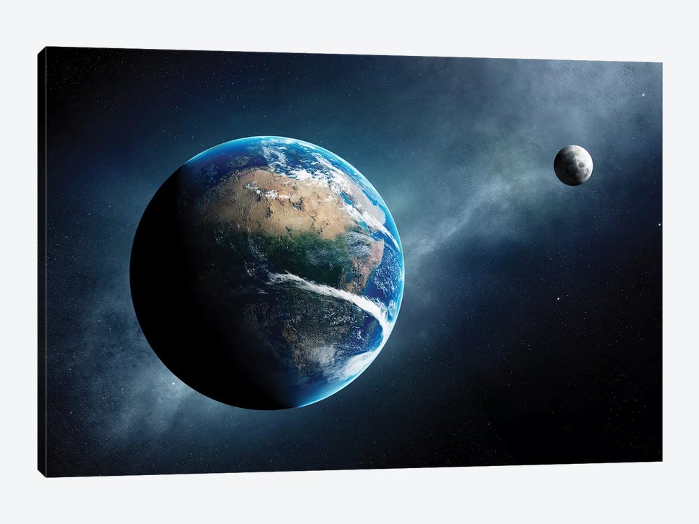 Earth And Moon Space View by Johan Swanepoel 1-piece Canvas Art