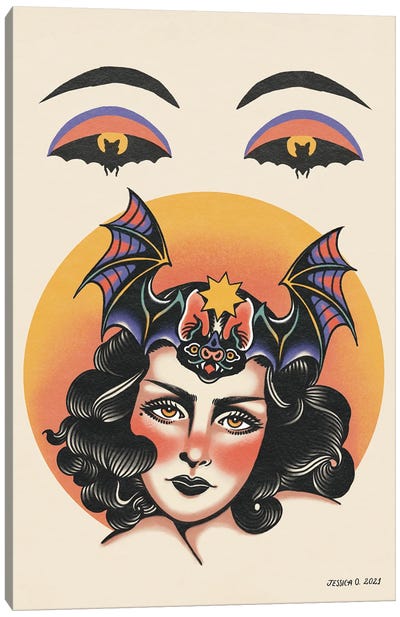 Bat Betty Canvas Art Print - Pin-Up Art