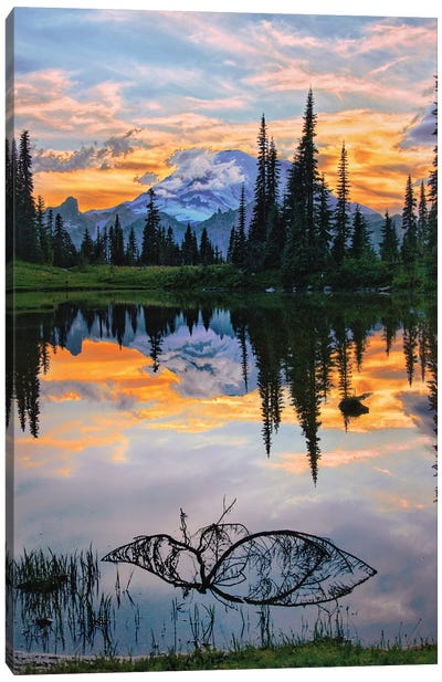 Sunset At Tipsoo Lake - Mount Rainier NP Canvas Art Print - Sunset Shades