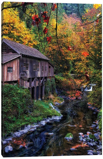 An Autumn Palette - Cedar Grist Mill Canvas Art Print - Jitabebe