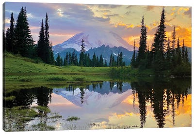 Hello Tahoma - Mount Rainier NP Canvas Art Print - Lake Art