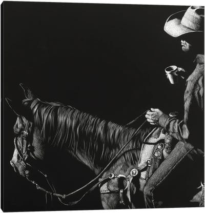 Cowboy Scratchboard I Canvas Art Print - Julie T. Chapman