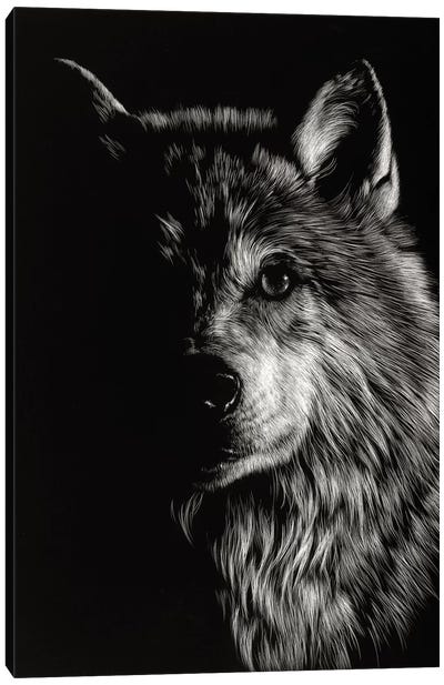 Wolf III Canvas Art Print - Black & White Animal Art