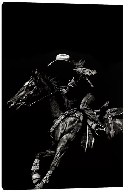 Scratchboard Rodeo I Canvas Art Print - Black & White Animal Art