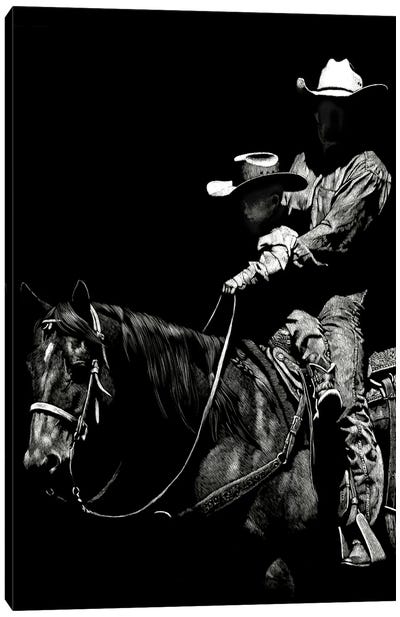 Scratchboard Rodeo II Canvas Art Print - Cowboy & Cowgirl Art