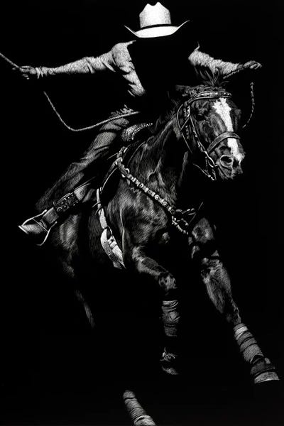Western Décor: Scratchboard Rodeo III by Julie T. Chapman