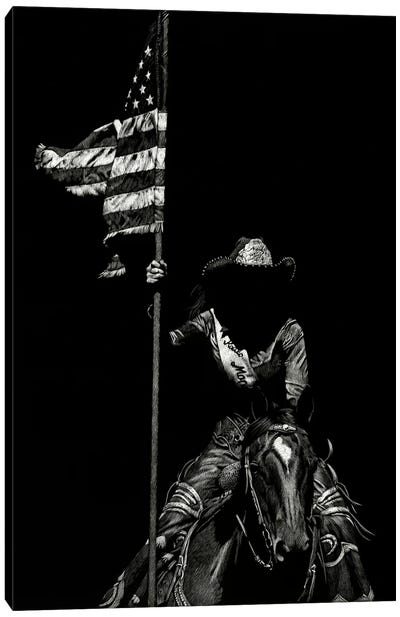 Scratchboard Rodeo VI Canvas Art Print - Cowboy & Cowgirl Art