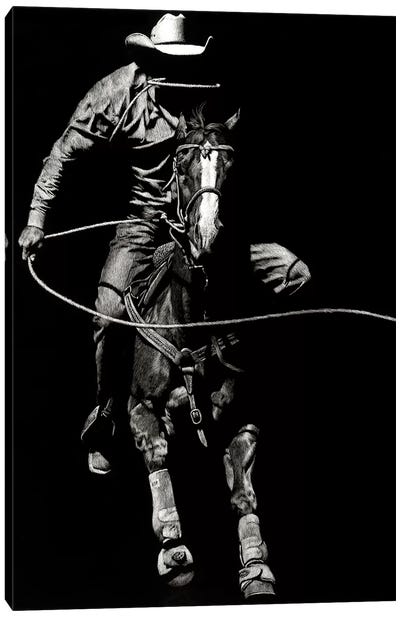 Scratchboard Rodeo VIII Canvas Art Print - Horseback Art