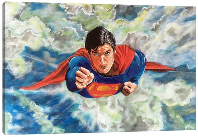 A Man Can Fly Canvas Art Print - Comic Book Character Art