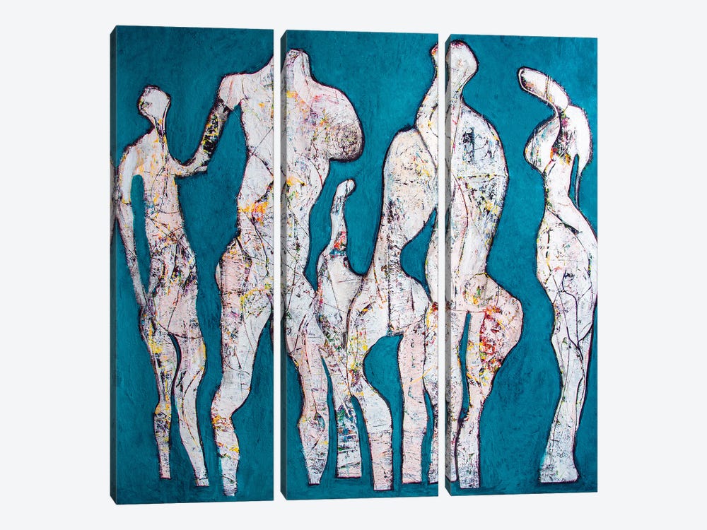 Figures At The Beach III by Jenny Toft 3-piece Canvas Print