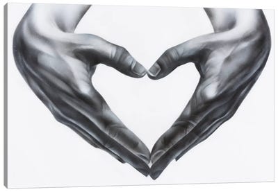 Heart Hands Canvas Art Print - Black & White Decorative Art