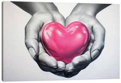 Heart In Hands Canvas Art Print - Pink Art