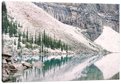 Snowy Moraine Lake, Rocky Mountains Canvas Art Print - Rocky Mountain Art Collection - Canvas Prints & Wall Art