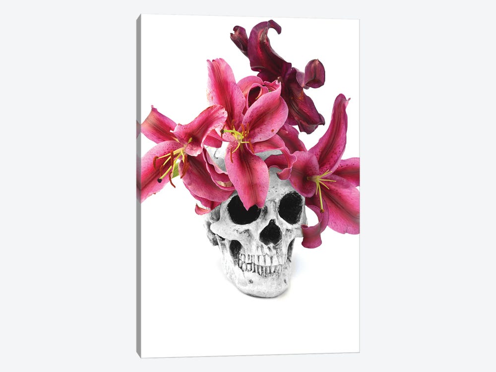 Skull & Lilies Black & White by Jonathan Brooks 1-piece Canvas Art Print
