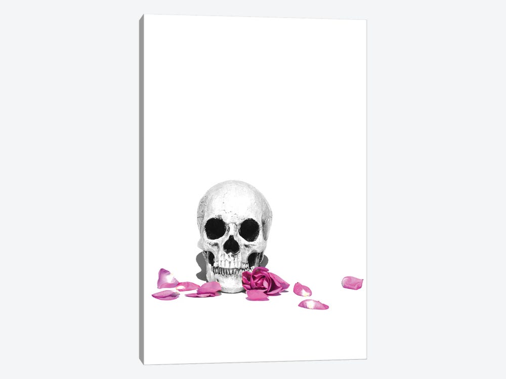 Skull & Purple Rose Black & White by Jonathan Brooks 1-piece Art Print