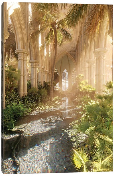 Summer Paradise Cathedral Canvas Art Print - Tropical Leaf Art