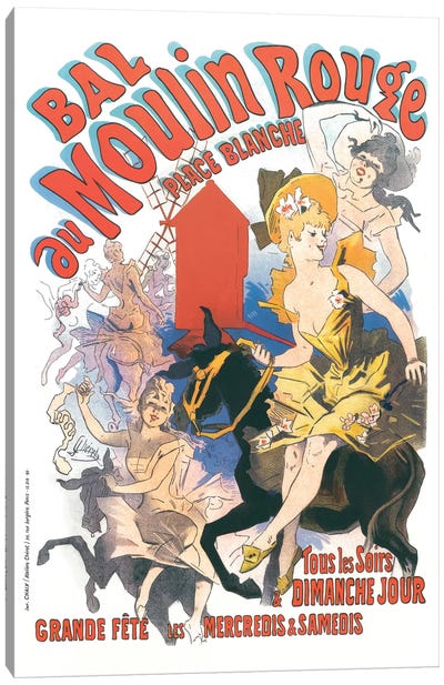 Bal du Moulin Rouge, Place Blanche Advertisement, 1889 Canvas Art Print - Jules Cheret