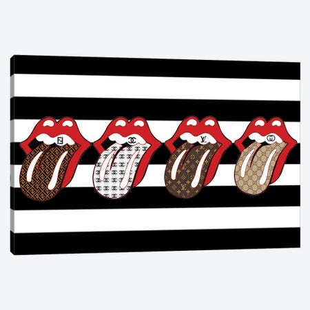 Striped Louis Vuitton And More Lips Canvas Print #JUE101} by Julie Schreiber Canvas Wall Art