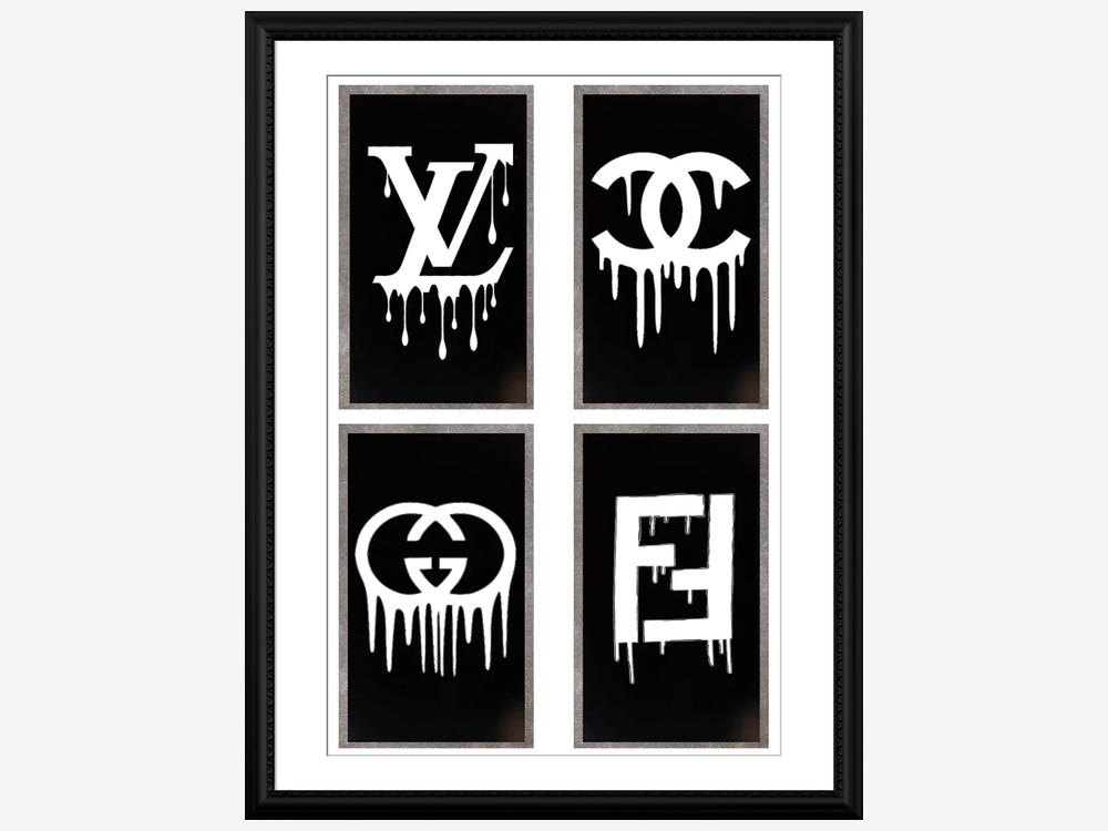 Chanel and More Dripping Logo with Border by Julie Schreiber Fine Art Paper Print ( Fashion > Fashion Brands > Louis Vuitton art) - 24x16x.25