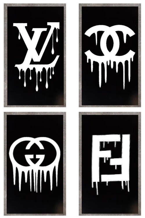 Chanel and More Dripping Logo with Border by Julie Schreiber Fine Art Paper Poster ( Fashion > Fashion Brands > Louis Vuitton art) - 24x16x.25