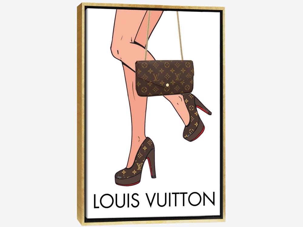 Framed Canvas Art (Champagne) - Louis Vuitton Black and White by Julie Schreiber ( Fashion > Fashion Brands > Louis Vuitton art) - 26x18 in