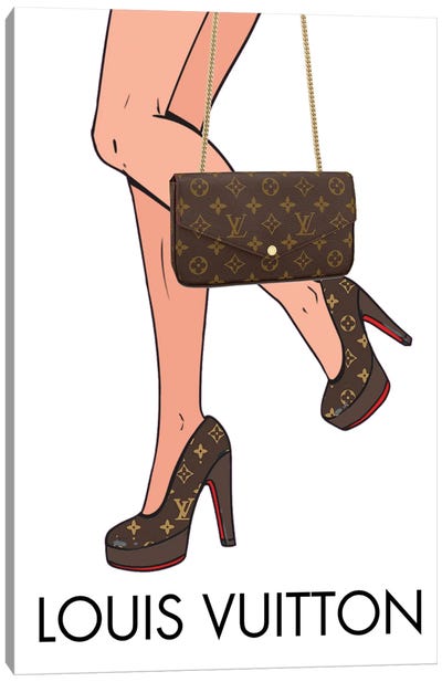 Louis Vuitton Matching Heels And Handbag Canvas Art Print - Julie Schreiber