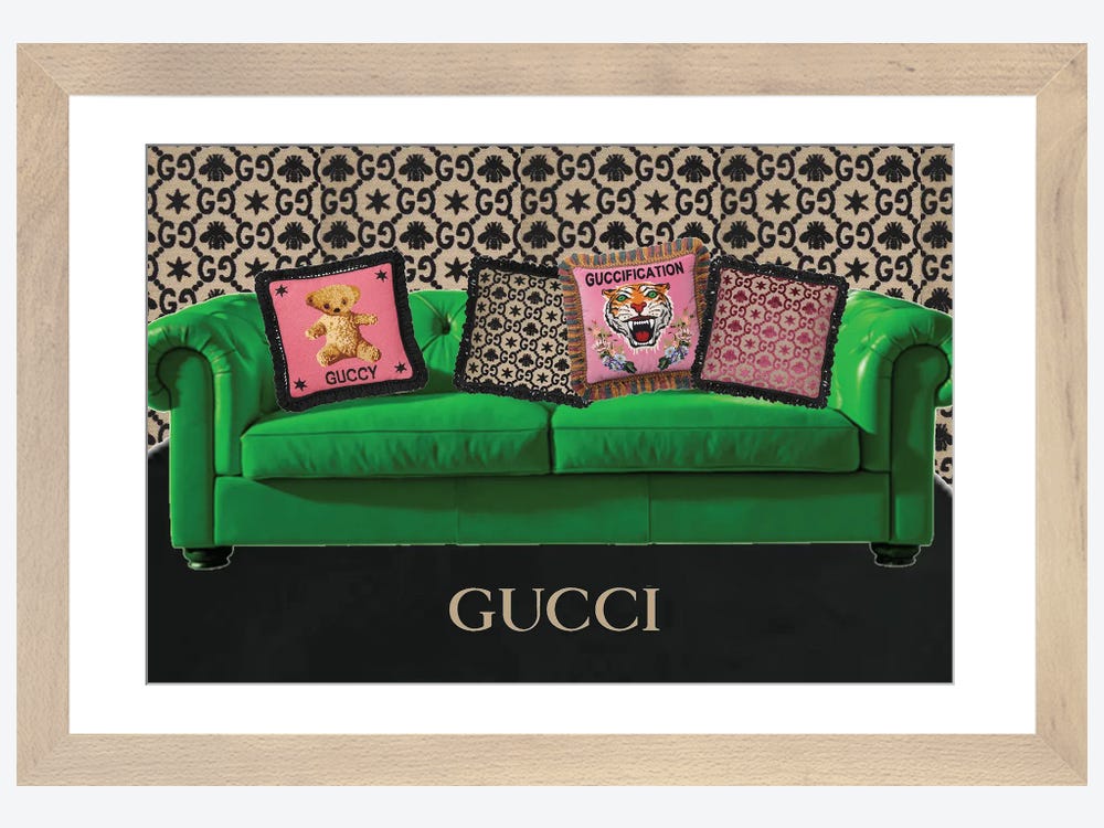 Framed Canvas Art - Designer Shopping Trip at Gucci, Chanel, & Louis Vuitton by Julie Schreiber ( Hobbies & lifestyles > Shopping art) - 26x18 in